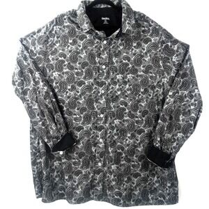 KINGSIZE Shirt Button Down Long Sleeve Men's 3XL Gray  Paisley Big & Tall Casual